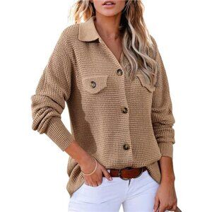 ☕ Waffle Knit Button-Down Cardigan | Soft Lightweight Shirt
